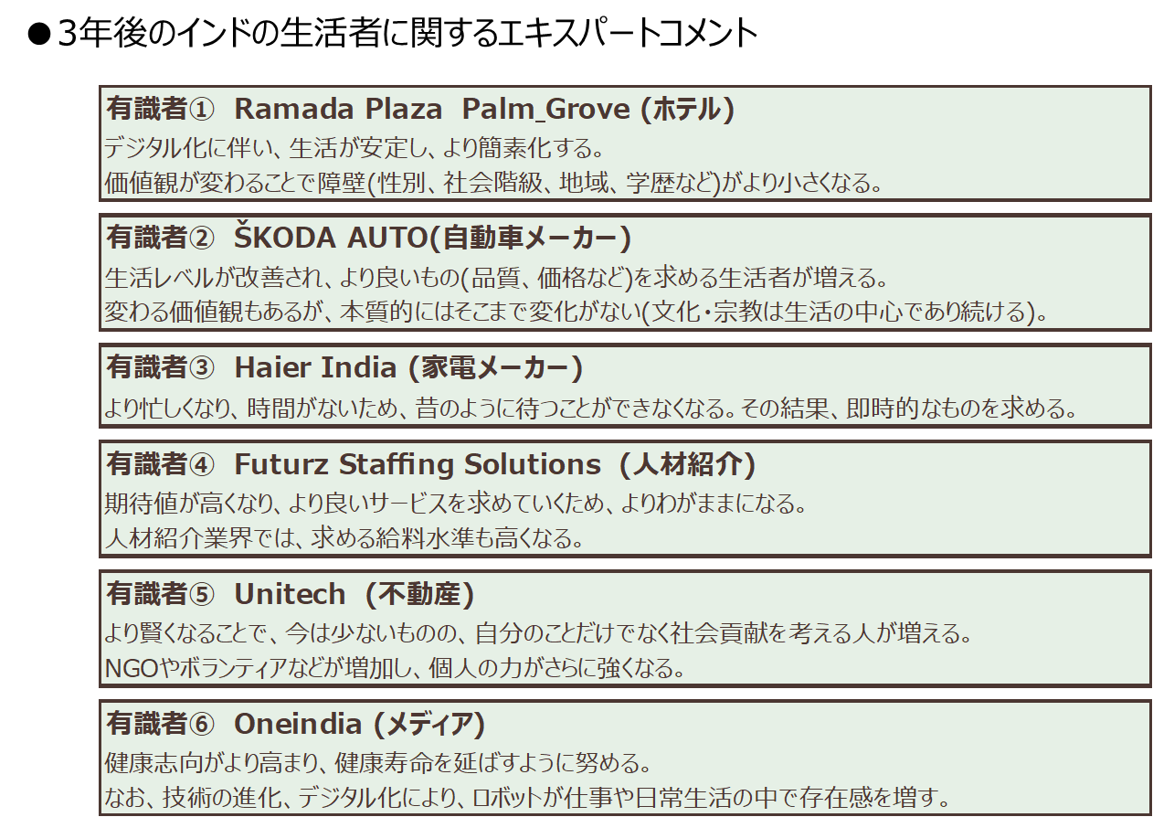3年後のインドの生活者に関するエキスパートコメント