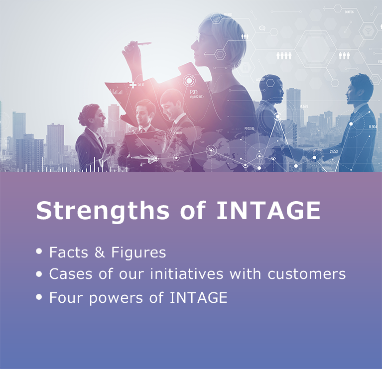 Strengths of INTAGE ・Facts & Figures ・Cases of our initiatives with customers ・Four powers of INTAGE