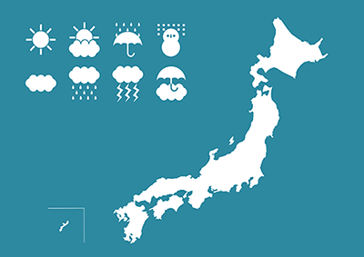 日本地図と気象一覧イメージ図