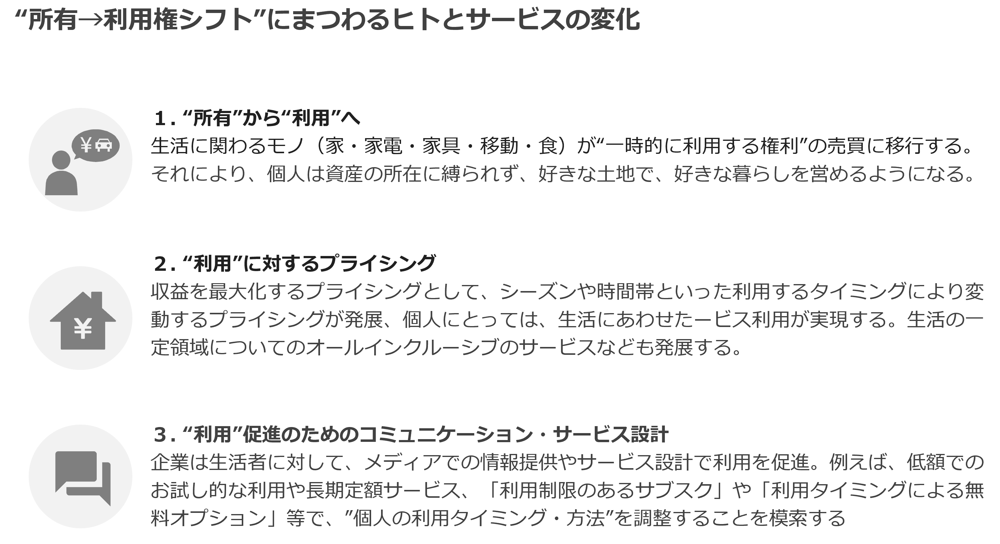 "所有→利用権シフト"にまつわるヒトとサービスの変化