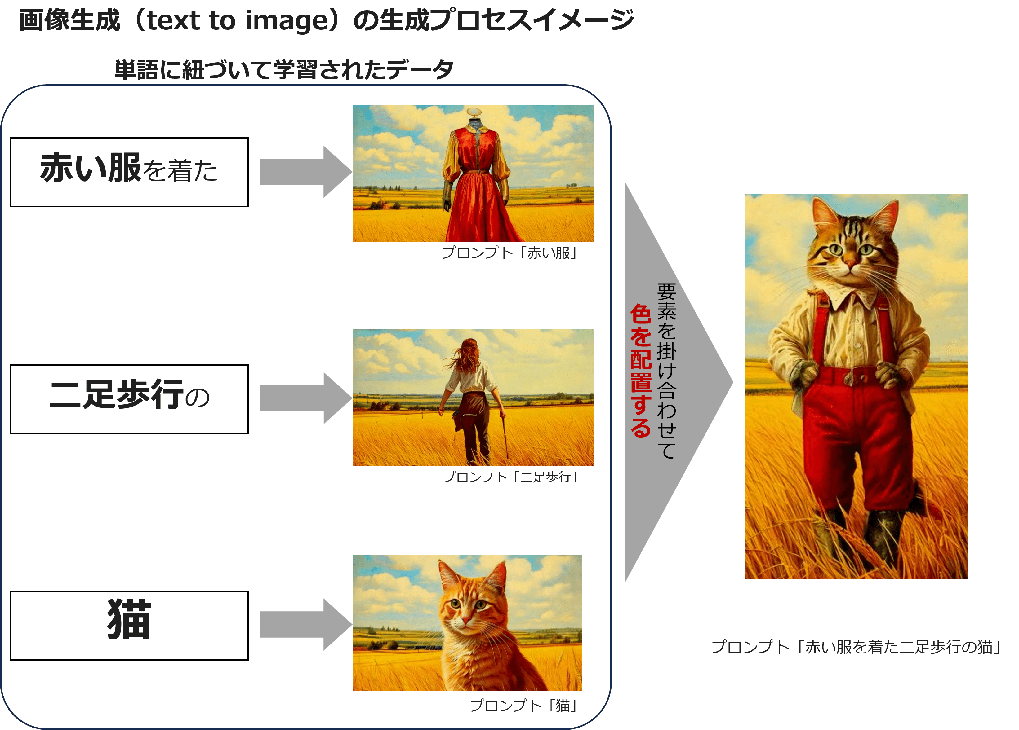 画像生成(text to image)の生成プロセスイメージ