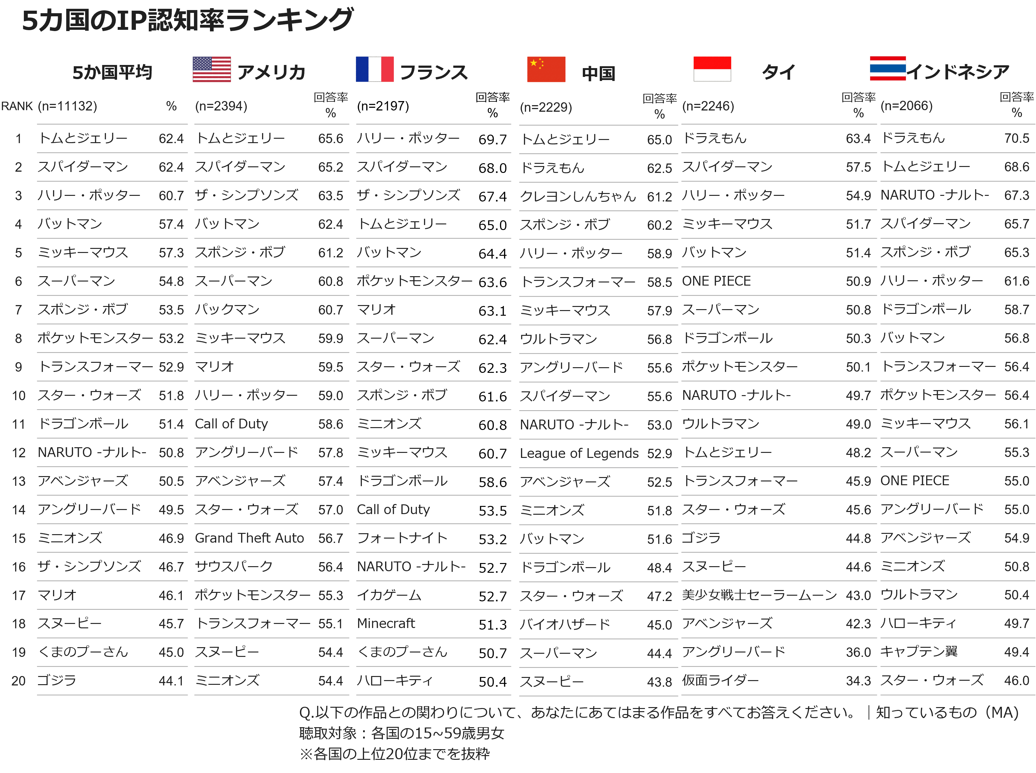 5カ国のIP認知率ランキング